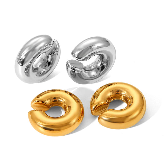 Wholesale Women's Stainless Steel 18K Electroplated Geometric Cshaped Ear Clip Earrings