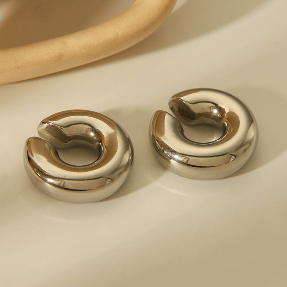 Wholesale Women's Stainless Steel 18K Electroplated Geometric Cshaped Ear Clip Earrings