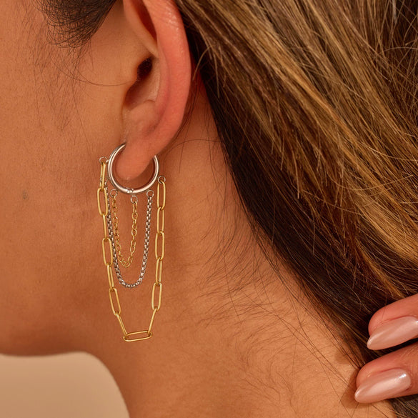 Wholesale Women's Stainless Steel 18K Electroplated Geometric Cshaped Multilayer Chain Tassel Earrings Highend Jewelry