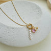 Wholesale Women's Stainless Steel 18K Electroplated Geometric Heart Pearl Bee Necklace Fashion Jewelry