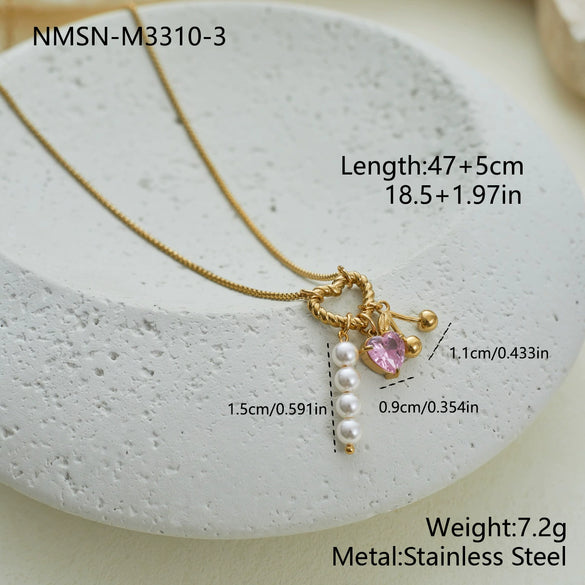 Wholesale Women's Stainless Steel 18K Electroplated Geometric Heart Pearl Bee Necklace Fashion Jewelry