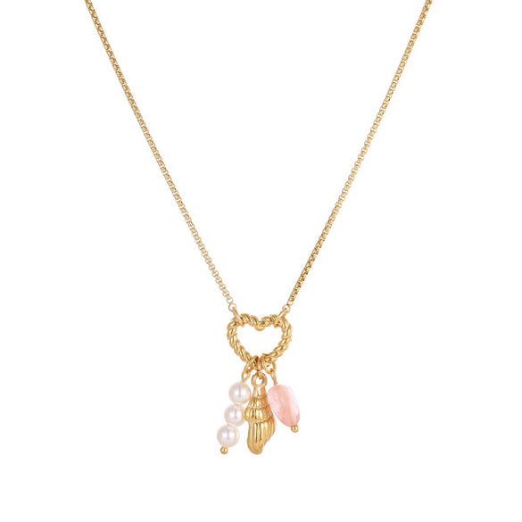 Wholesale Women's Stainless Steel 18K Electroplated Geometric Heart Pearl Bee Necklace Fashion Jewelry