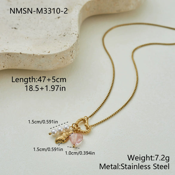 Wholesale Women's Stainless Steel 18K Electroplated Geometric Heart Pearl Bee Necklace Fashion Jewelry