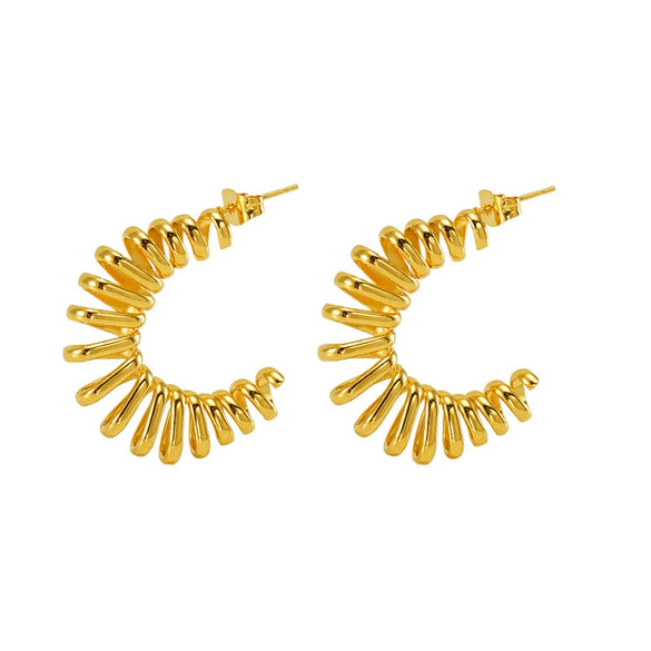 Wholesale Women's 316L Stainless Steel 18K Electroplated Geometric Hollow Spring Ring Earrings