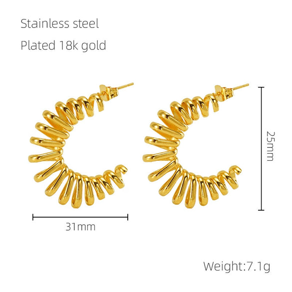 Wholesale Women's 316L Stainless Steel 18K Electroplated Geometric Hollow Spring Ring Earrings