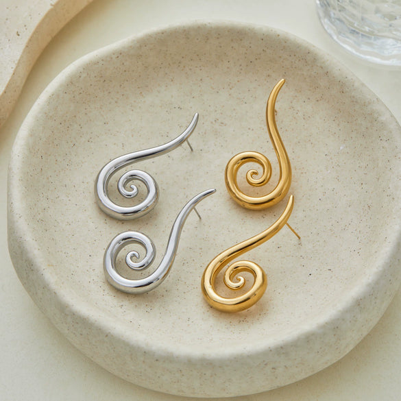 Wholesale Women's Stainless Steel 18K Electroplated Geometric Spiral Earrings
