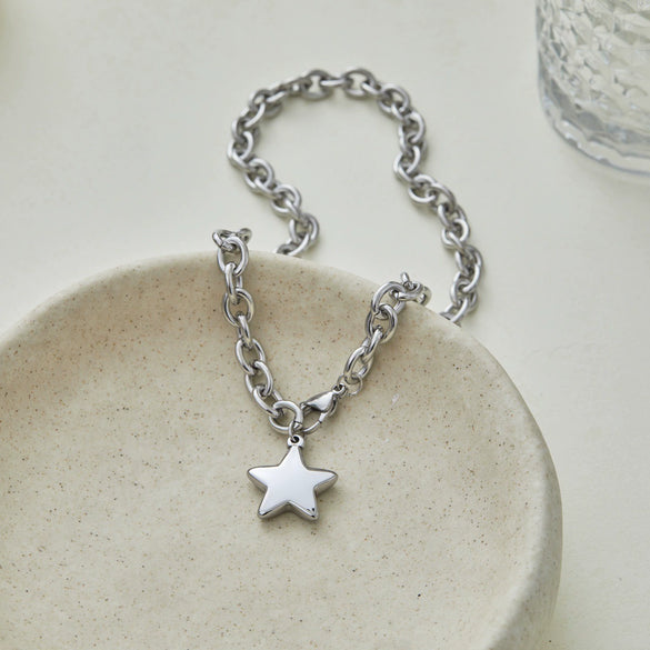 Wholesale Women's Stainless Steel 18K Electroplated Geometric Star Cuban Chain Necklace