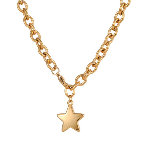 Wholesale Women's Stainless Steel 18K Electroplated Geometric Star Cuban Chain Necklace