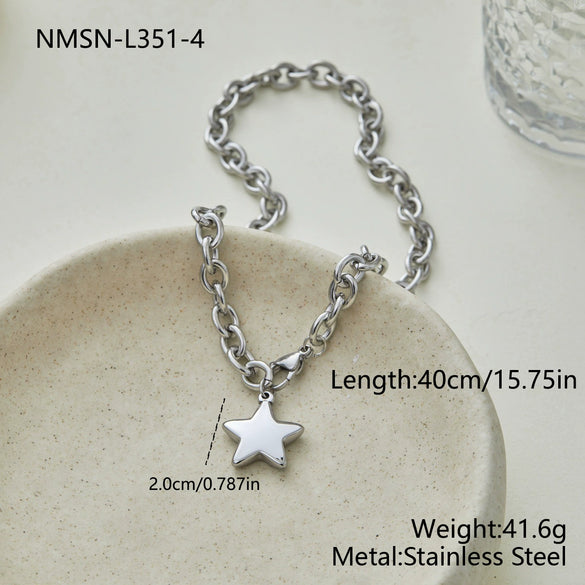 Wholesale Women's Stainless Steel 18K Electroplated Geometric Star Cuban Chain Necklace