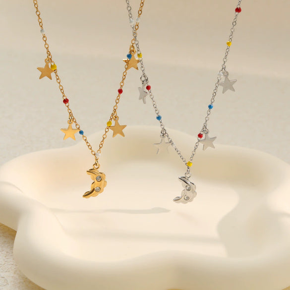 Wholesale Women's Stainless Steel 18K Electroplated Geometric Star Pendant Necklace