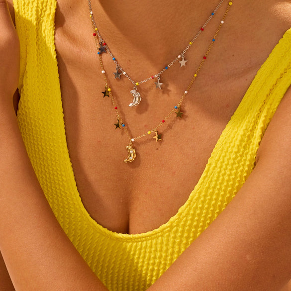 Wholesale Women's Stainless Steel 18K Electroplated Geometric Star Pendant Necklace