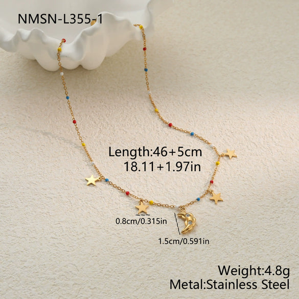Wholesale Women's Stainless Steel 18K Electroplated Geometric Star Pendant Necklace