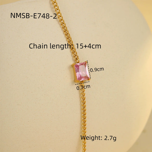 Wholesale Women's Stainless Steel 18K Electroplated Geometric Style Square Zirconium Adjustable Fashion Bracelet