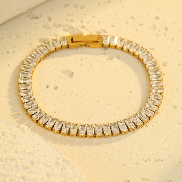 Wholesale Women's Stainless Steel 18K Electroplated Geometric Style Square Zirconium Adjustable Fashion Bracelet