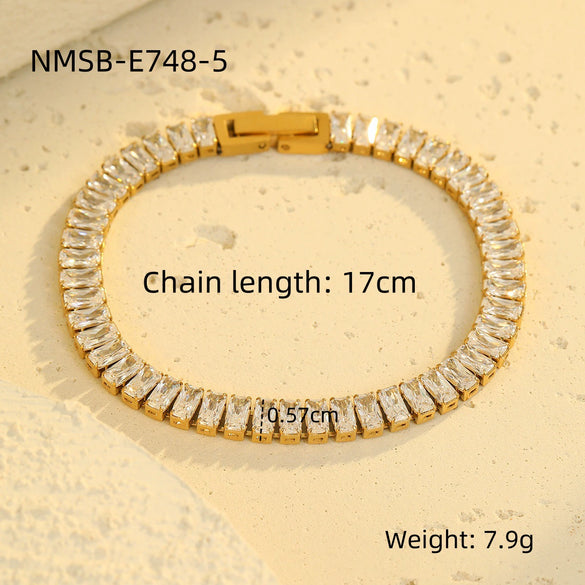 Wholesale Women's Stainless Steel 18K Electroplated Geometric Style Square Zirconium Adjustable Fashion Bracelet