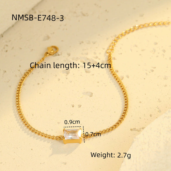 Wholesale Women's Stainless Steel 18K Electroplated Geometric Style Square Zirconium Adjustable Fashion Bracelet