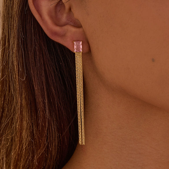 Wholesale Women's Stainless Steel 18K Electroplated Geometric Tassel Diamond Zircon Earrings Fashion Cold Style
