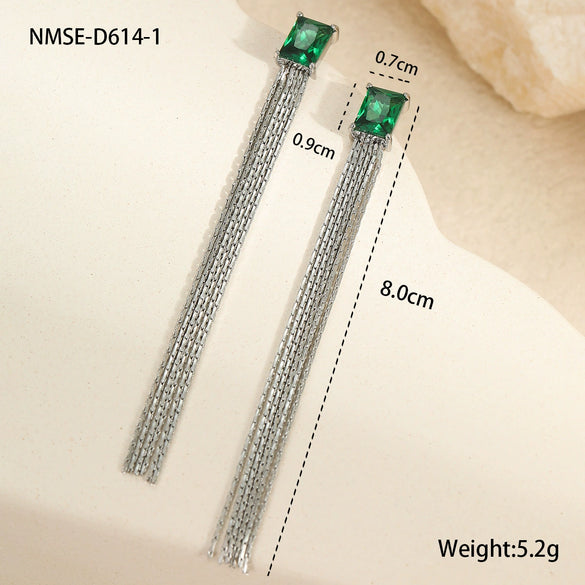 Wholesale Women's Stainless Steel 18K Electroplated Geometric Tassel Diamond Zircon Earrings Fashion Cold Style