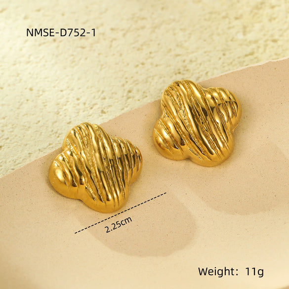 Wholesale Women's Stainless Steel 18K Electroplated Geometric Vintage Irregular Quadrilateral Hollow Texture Ear Stud Earrings