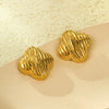 Wholesale Women's Stainless Steel 18K Electroplated Geometric Vintage Irregular Quadrilateral Hollow Texture Ear Stud Earrings