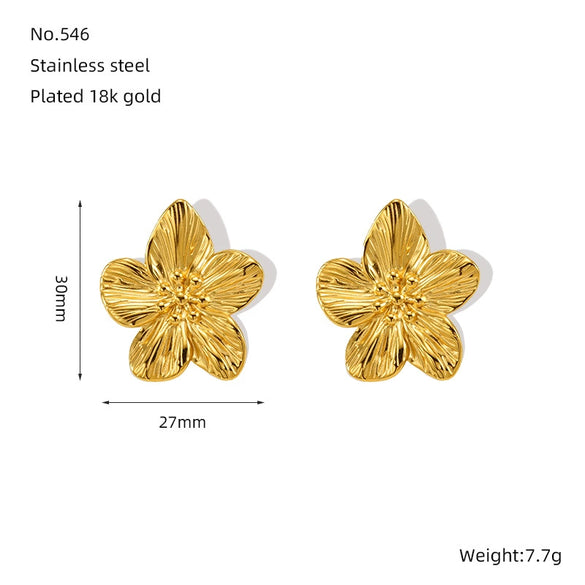 Wholesale Women's 316L Stainless Steel 18K Electroplated Petal Flower Earrings