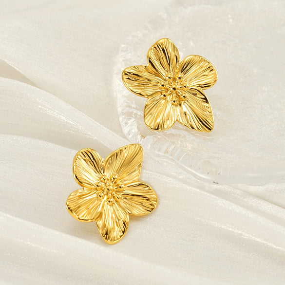 Wholesale Women's 316L Stainless Steel 18K Electroplated Petal Flower Earrings
