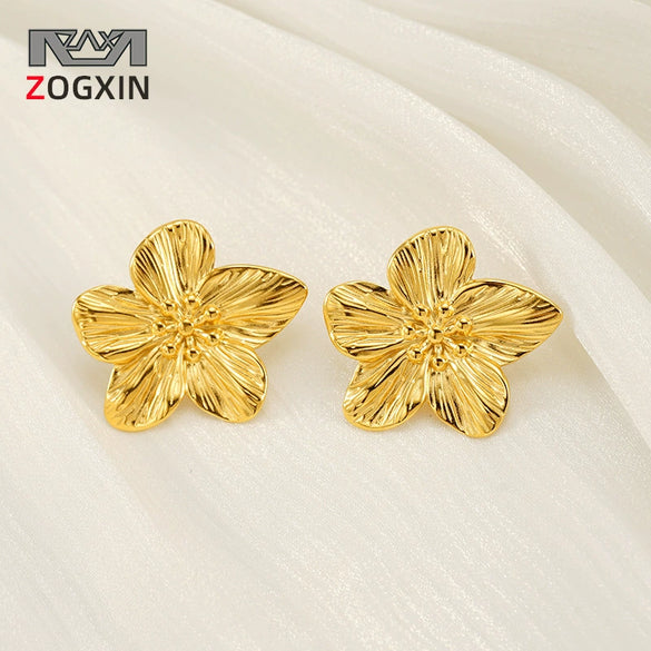 Wholesale Women's 316L Stainless Steel 18K Electroplated Petal Flower Earrings