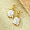 Wholesale Women's Stainless Steel 18K French Retro Baroque Pearl Geometric Pendant Earrings With Electroplating