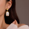 Wholesale Women's Stainless Steel 18K French Retro Baroque Pearl Geometric Pendant Earrings With Electroplating