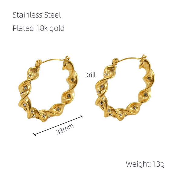 Wholesale Women's 316L Stainless Steel 18K Geometric Pleated Electroplated Earrings