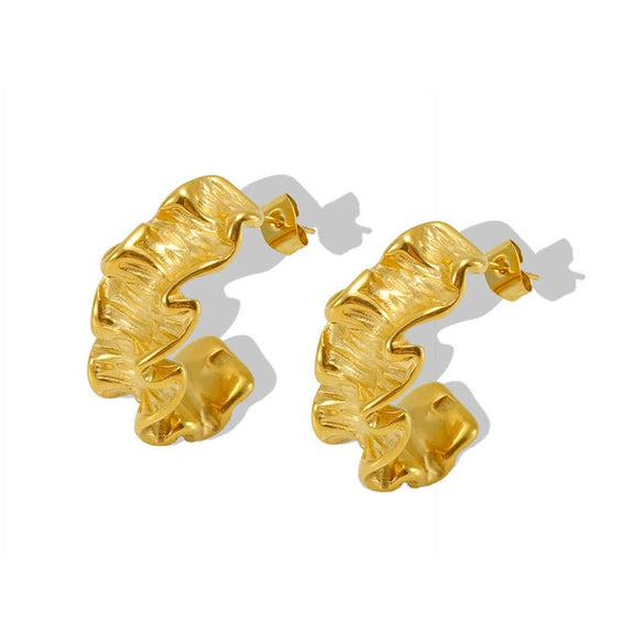 Wholesale Women's 316L Stainless Steel 18K Geometric Pleated Electroplated Earrings