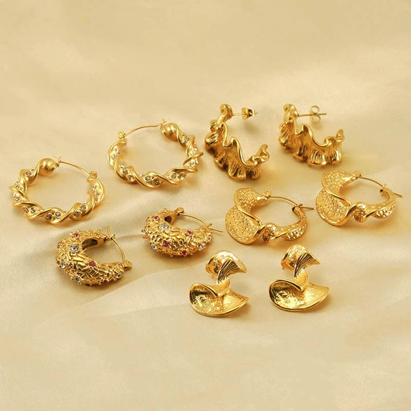 Wholesale Women's 316L Stainless Steel 18K Geometric Pleated Electroplated Earrings