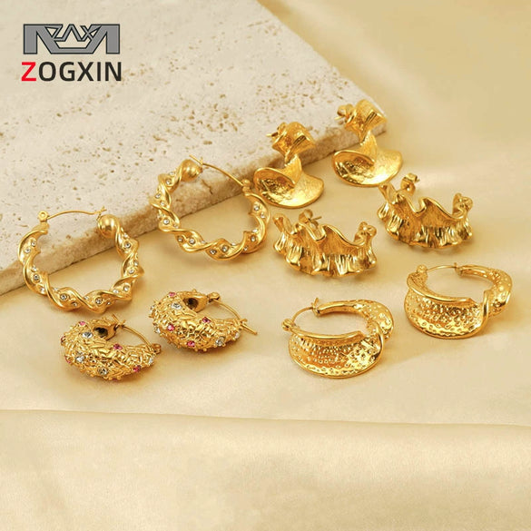 Wholesale Women's 316L Stainless Steel 18K Geometric Pleated Electroplated Earrings