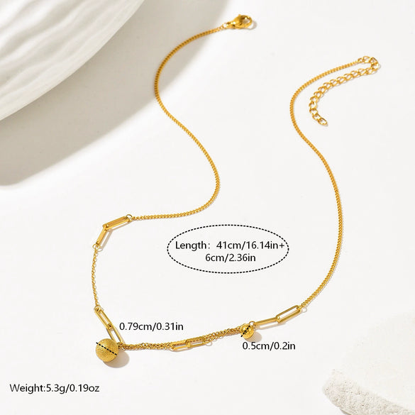 Wholesale Women's Stainless Steel 14K Gold Electroplated Frosted Ball Circle Pendant Necklace And Bracelet Set In Ins Geometric Style