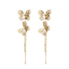 Wholesale Women's Stainless Steel 18K Gold Electroplated Geometric Hollow Butterfly Zircon Tassel Earrings Exquisite Highend Elegant Jewelry