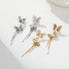 Wholesale Women's Stainless Steel 18K Gold Electroplated Geometric Hollow Butterfly Zircon Tassel Earrings Exquisite Highend Elegant Jewelry