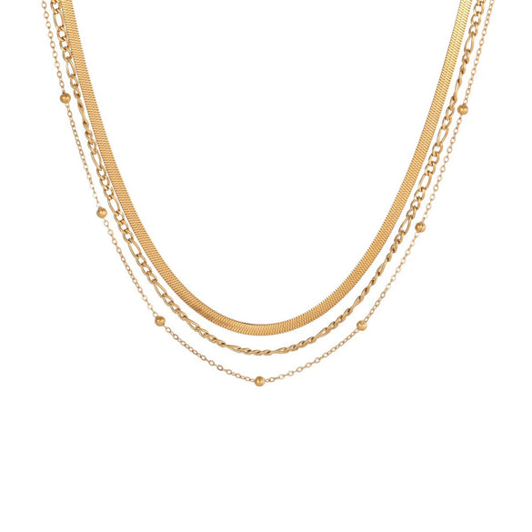 Wholesale Women's Stainless Steel 18K Gold Electroplated Geometric Multilayer Snake Bone Chain Necklace Minimalist Jewelry