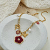 Wholesale Women's Stainless Steel 18K Gold Electroplated Geometric Pearl Bee Pendant Clavicle Necklace
