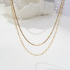 Wholesale Women's Stainless Steel 18K Gold Electroplated Geometric Pearl Threelayer Stacked Necklace Highend Jewelry