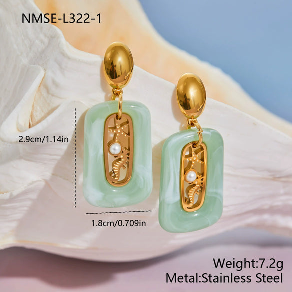 Wholesale Women's Stainless Steel 18K Gold Electroplated Geometric Seahorse Starfish Pearl Earrings Highend Jewelry