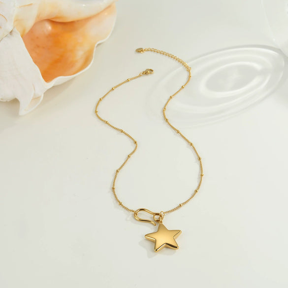 Wholesale Women's Stainless Steel 18K Gold Electroplated Geometric Star Pendant Necklace