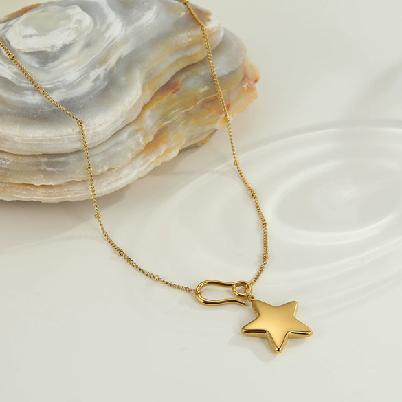 Wholesale Women's Stainless Steel 18K Gold Electroplated Geometric Star Pendant Necklace