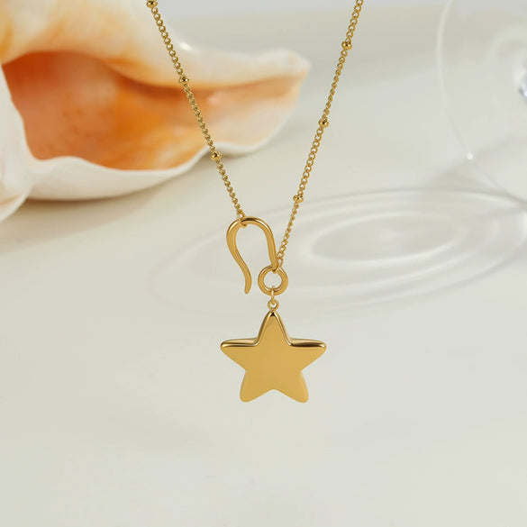 Wholesale Women's Stainless Steel 18K Gold Electroplated Geometric Star Pendant Necklace
