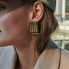 Wholesale Women's Stainless Steel 18K Gold Electroplated Geometric Striped Earrings Jewelry