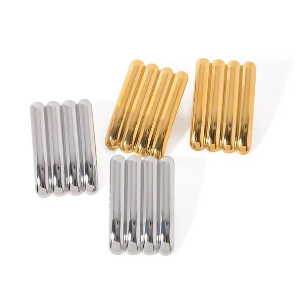 Wholesale Women's Stainless Steel 18K Gold Electroplated Geometric Striped Earrings Jewelry