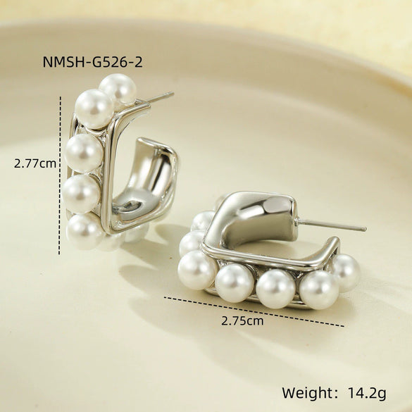 Wholesale Women's Stainless Steel 18K Gold Electroplated Geometric Stud Earrings In Retro Minimalist Style