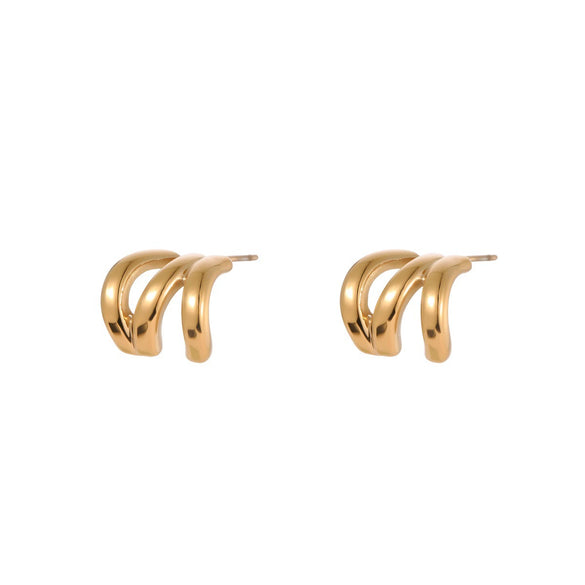 Wholesale Women's Stainless Steel 18K Gold Electroplated Geometric Wave Threelayer Fashion Minimalist Earrings