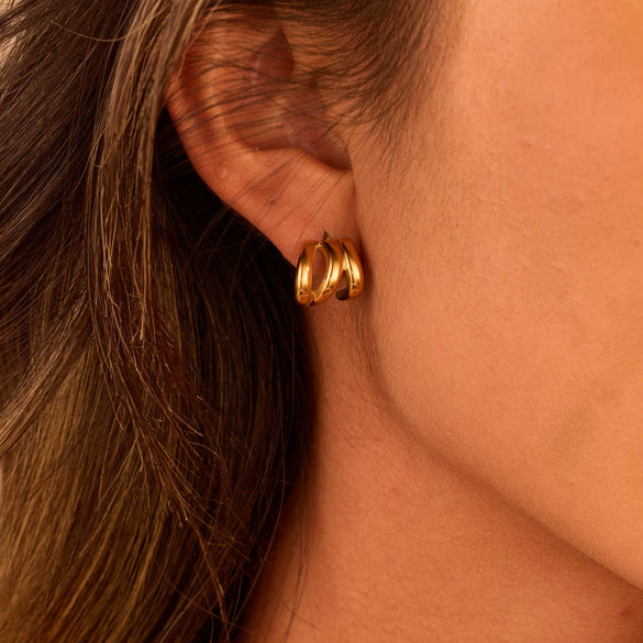 Wholesale Women's Stainless Steel 18K Gold Electroplated Geometric Wave Threelayer Fashion Minimalist Earrings
