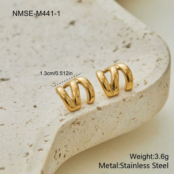 Wholesale Women's Stainless Steel 18K Gold Electroplated Geometric Wave Threelayer Fashion Minimalist Earrings