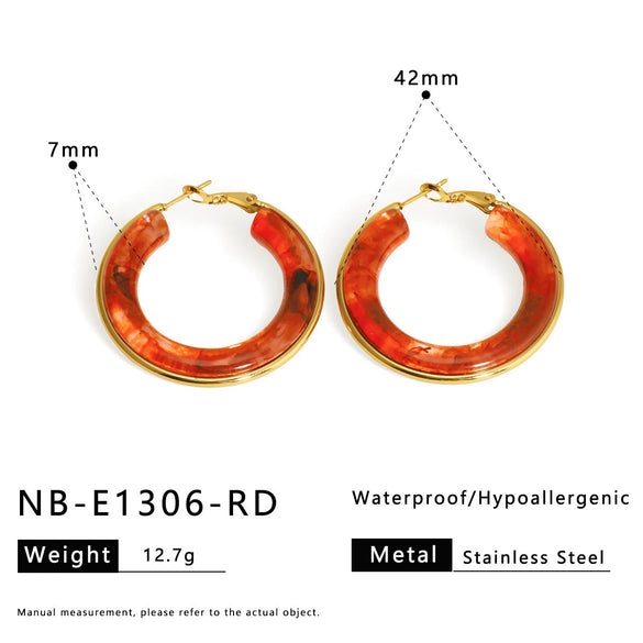 Wholesale Women's Stainless Steel 18K Gold Electroplated Hollow Geometric Resin Earrings